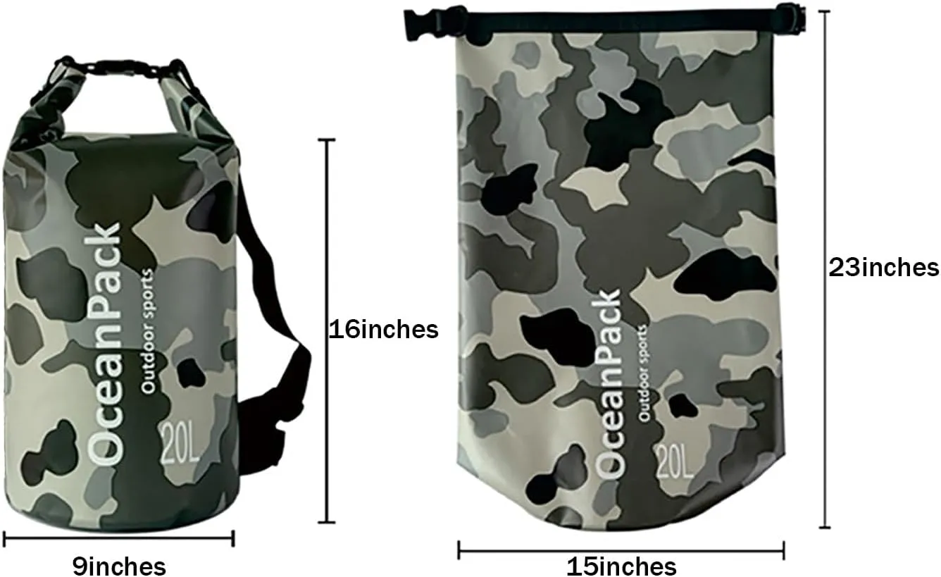 Dry Bag Waterproof for Women, 5L/10L/20L Roll Top Lightweight Dry Storage Bag Backpack for Travel, Swimming, Boating, Kayaking, Camping & Beach (BLUE CAMO, 20L)