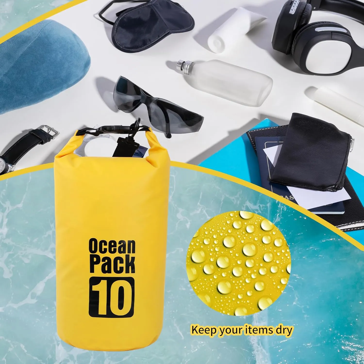 Dry Bag Waterproof for Women Men,20L Rolled Lightweight Dry Storage Bag Backpack with Phone Case for Travel,Swimming,Boating, Kayaking,Camping & Beach,Yellow