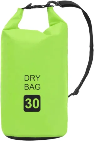 Dry Bag Waterproof PVC Lightweight 7.9 Gallon Capacity, Adjustable Shoulder Strap, Outdoor Activities, Green and Black