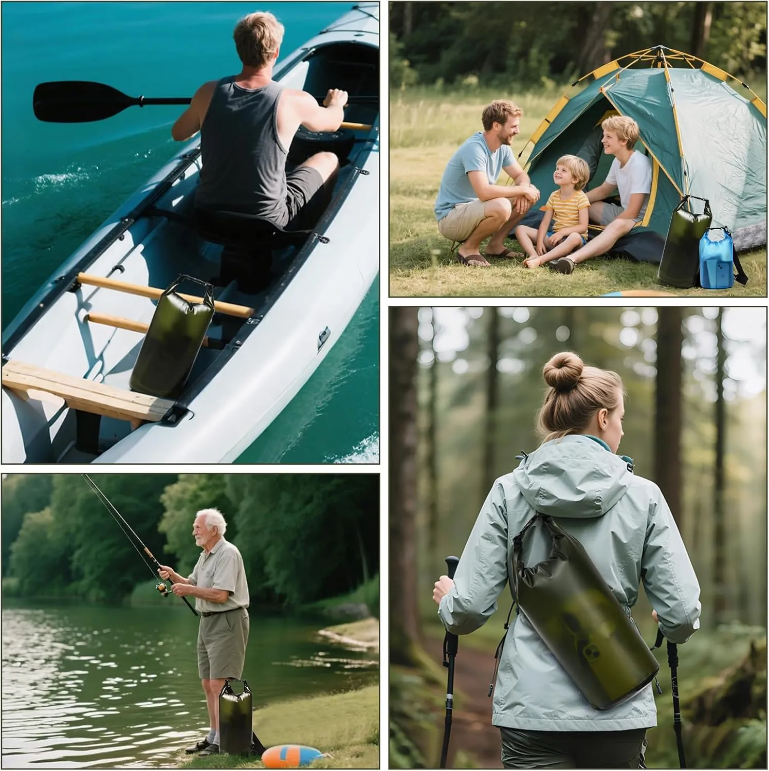 Dry Bags for Kayaking Waterproof, 5L/10L Dry Storage Bag, Lightweight Roll Top Wet Bag for Swimming, Boating, Fishing, Travel, Camping & Beach (Green)