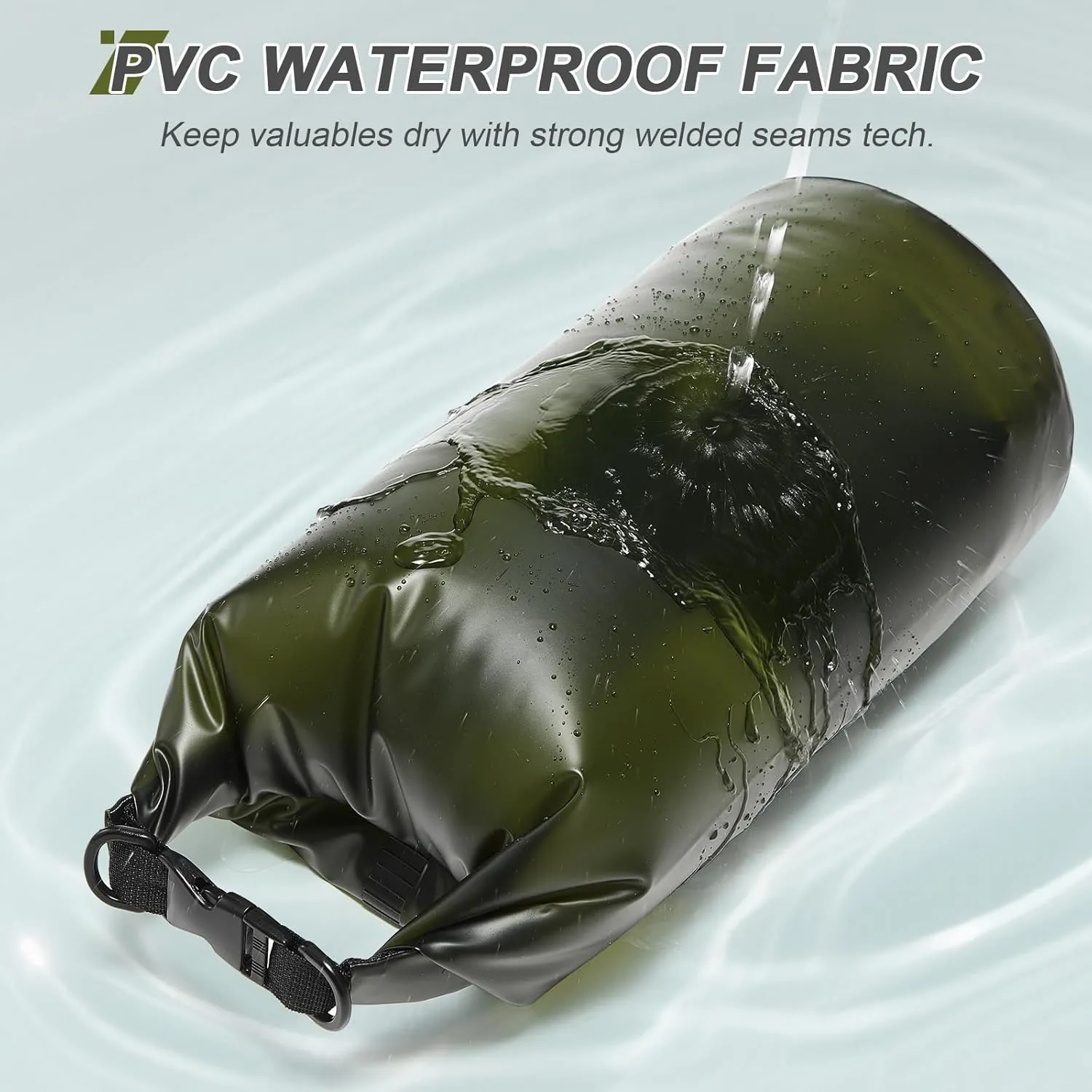 Dry Bags for Kayaking Waterproof, 5L/10L Dry Storage Bag, Lightweight Roll Top Wet Bag for Swimming, Boating, Fishing, Travel, Camping & Beach (Green)