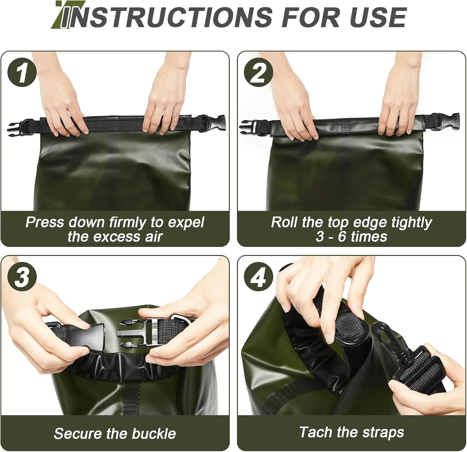 Dry Bags for Kayaking Waterproof, 5L/10L Dry Storage Bag, Lightweight Roll Top Wet Bag for Swimming, Boating, Fishing, Travel, Camping & Beach (Green)