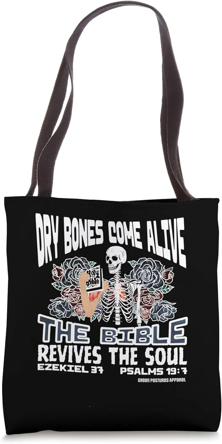 Dry Bones Come Alive Skull Skeleton Christian Bible Verse Tote Bag