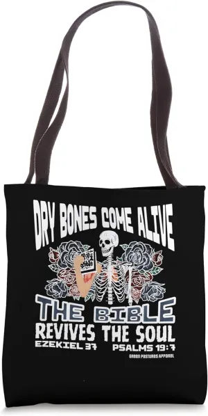 Dry Bones Come Alive Skull Skeleton Christian Bible Verse Tote Bag