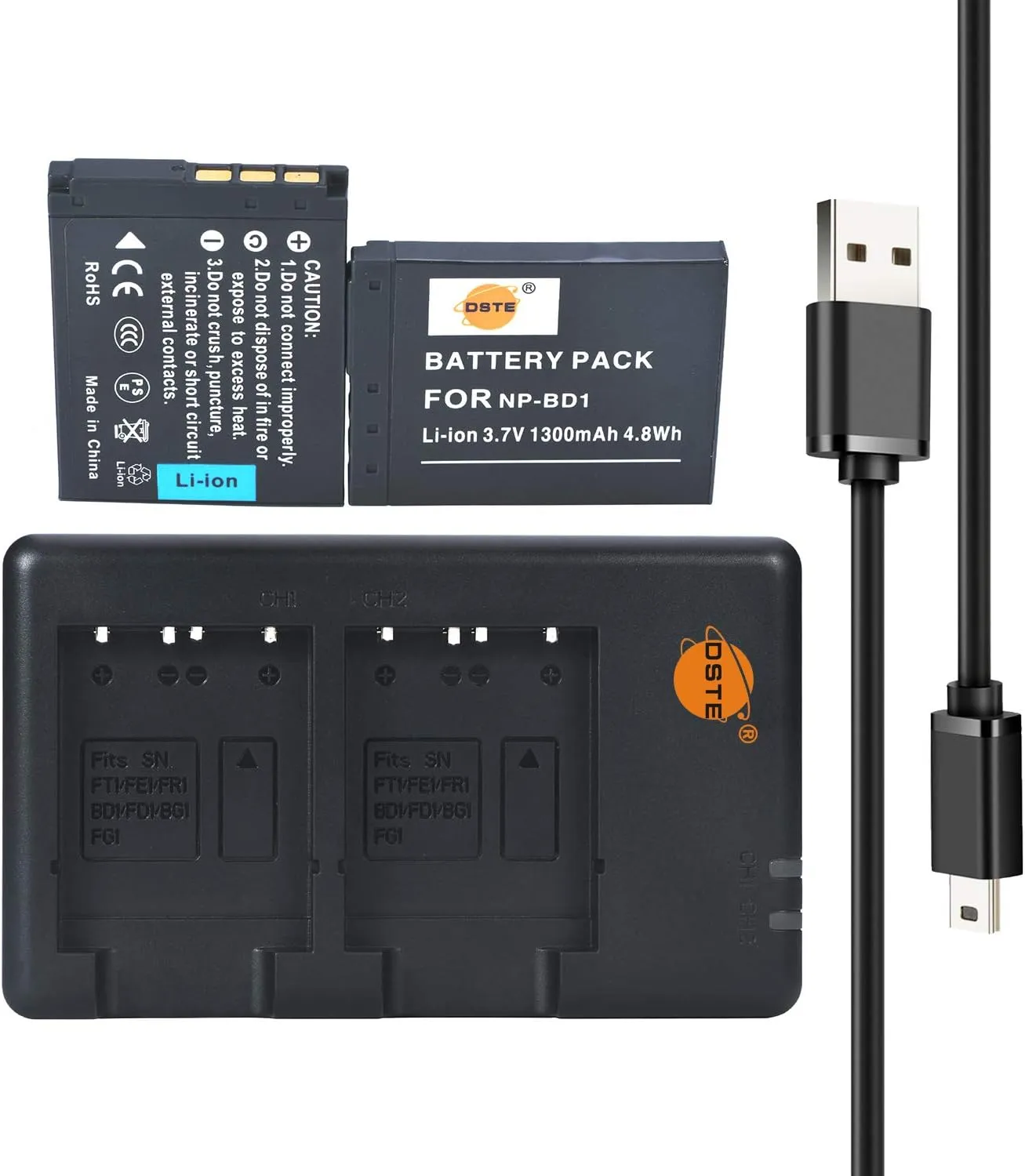 DSTE 2pcs NP-BD1 NP-FD1 Battery   Dual Battery Charger Compatible with Sony Cyber-Shot DSC-G3, DSC-T2, DSC-T70, DSC-T75, DSC-T77, DSC-T90, DSC-T200, DSC-T300, DSC-T500, DSC-T700, DSC-T900, DSC-TX1
