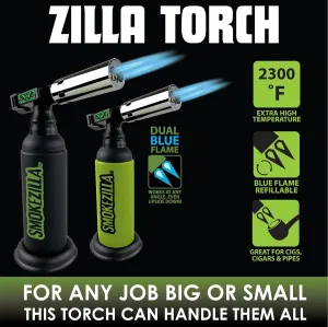 Dual Blue Flame Torch: Extra Large Capacity & Refillable (Pre-Filled & Ready to Use) | Zilla High Power Lighter (Black)