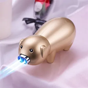 Dual Flame Torch Lighter, Jet Flame Lighter, Pig Shape Design, Windproof, Refillable, Gold