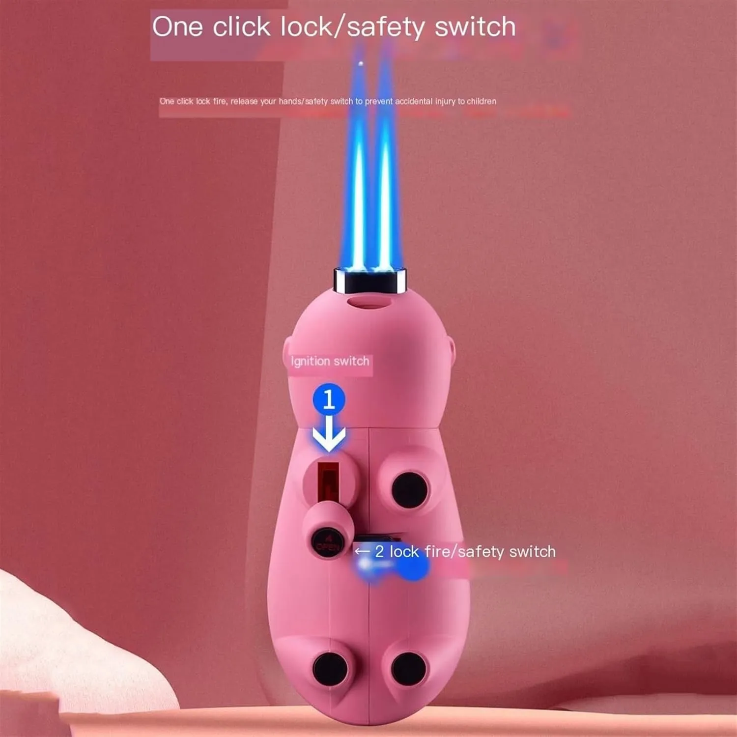 Dual Flame Torch Lighter, Jet Flame Lighter, Pig Shape Design, Windproof, Refillable, Gold