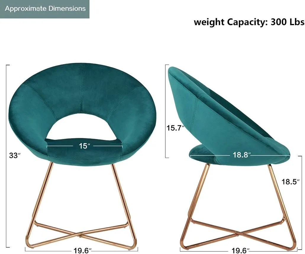 DUHOME Modern Accent Velvet Chairs Dining Chairs Single Sofa Comfy Upholstered Arm Chair Living Room Furniture Mid-Century Leisure Lounge Chairs with Golden Metal Frame Legs 1 PCS Atrovirens