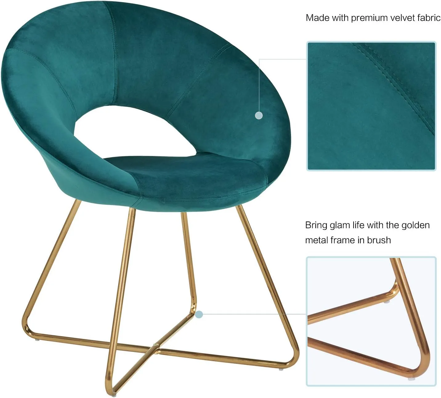 DUHOME Modern Accent Velvet Chairs Dining Chairs Single Sofa Comfy Upholstered Arm Chair Living Room Furniture Mid-Century Leisure Lounge Chairs with Golden Metal Frame Legs 1 PCS Atrovirens