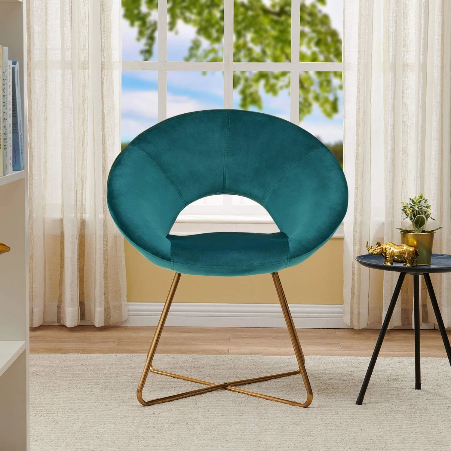 DUHOME Modern Accent Velvet Chairs Dining Chairs Single Sofa Comfy Upholstered Arm Chair Living Room Furniture Mid-Century Leisure Lounge Chairs with Golden Metal Frame Legs 1 PCS Atrovirens