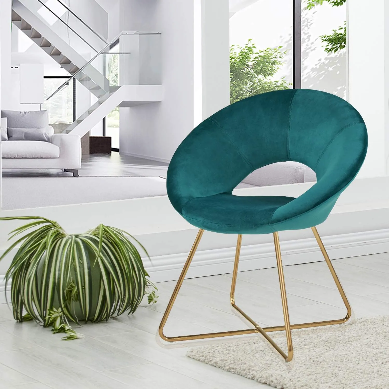 DUHOME Modern Accent Velvet Chairs Dining Chairs Single Sofa Comfy Upholstered Arm Chair Living Room Furniture Mid-Century Leisure Lounge Chairs with Golden Metal Frame Legs 1 PCS Atrovirens