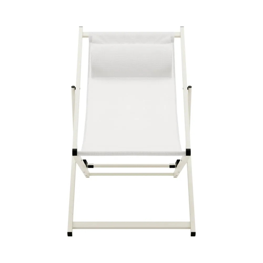 Duka Outdoor Relaxing Lounge Accent Folding Steel Patio Beach Chair White