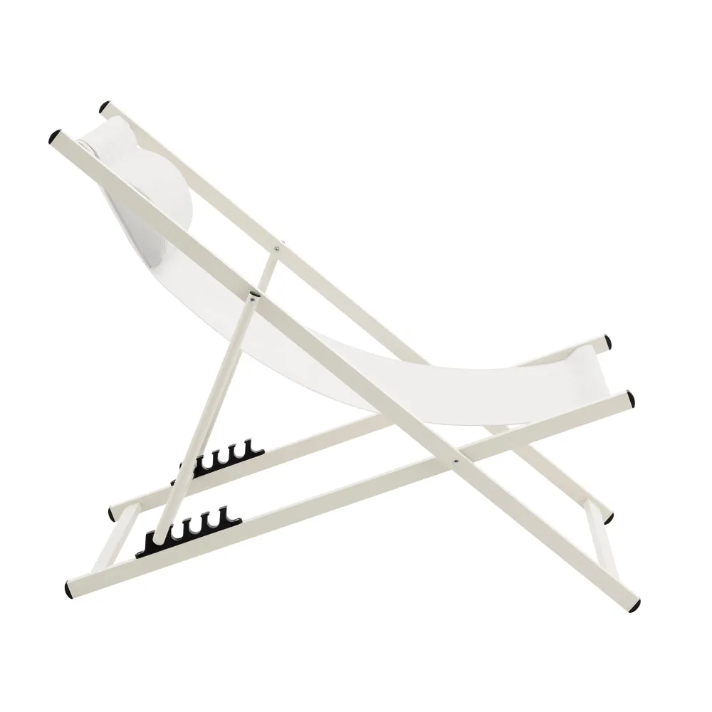 Duka Outdoor Relaxing Lounge Accent Folding Steel Patio Beach Chair White