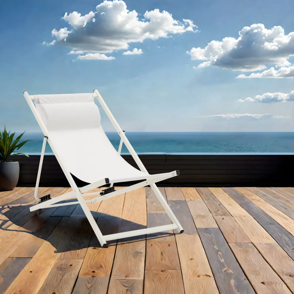 Duka Outdoor Relaxing Lounge Accent Folding Steel Patio Beach Chair White