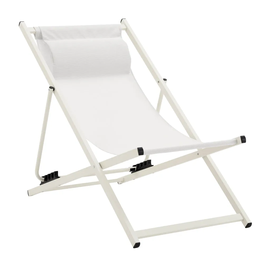 Duka Outdoor Relaxing Lounge Accent Folding Steel Patio Beach Chair White