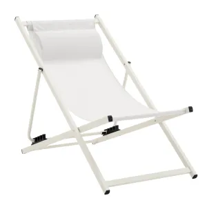 Duka Outdoor Relaxing Lounge Accent Folding Steel Patio Beach Chair White