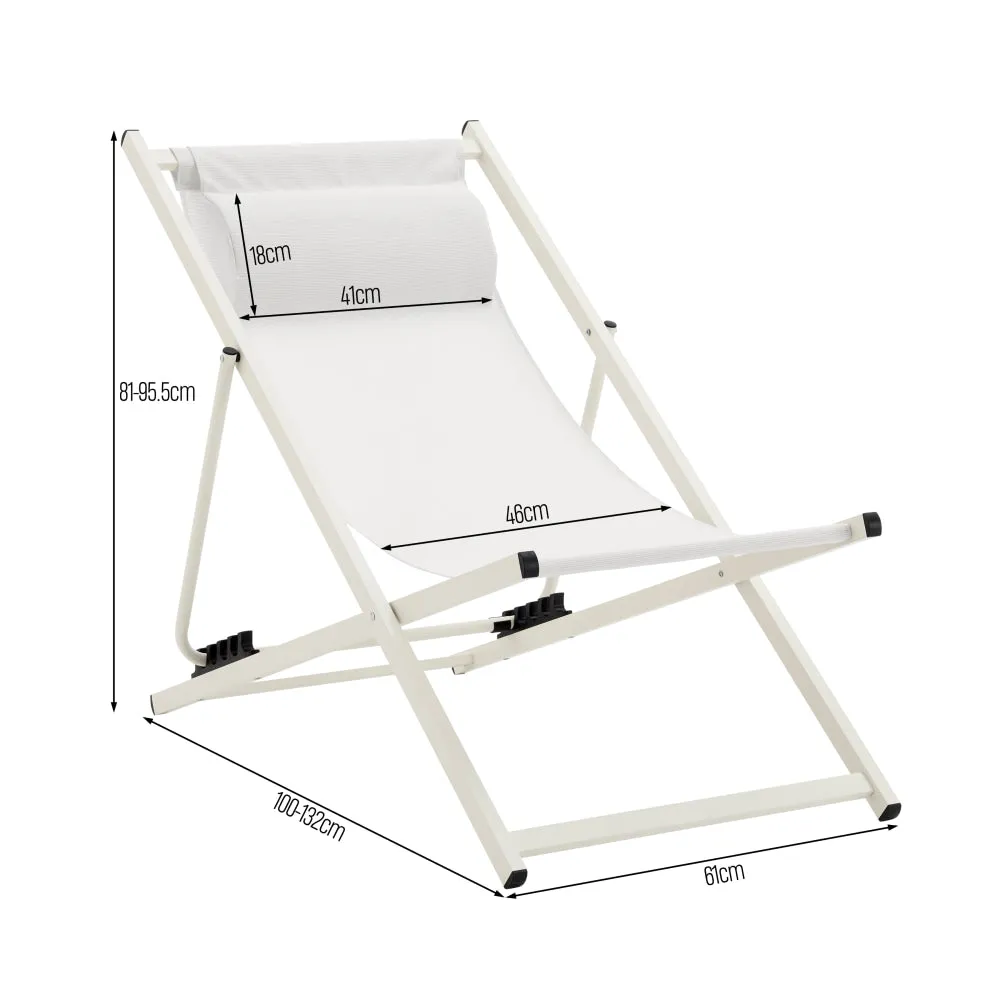 Duka Outdoor Relaxing Lounge Accent Folding Steel Patio Beach Chair White