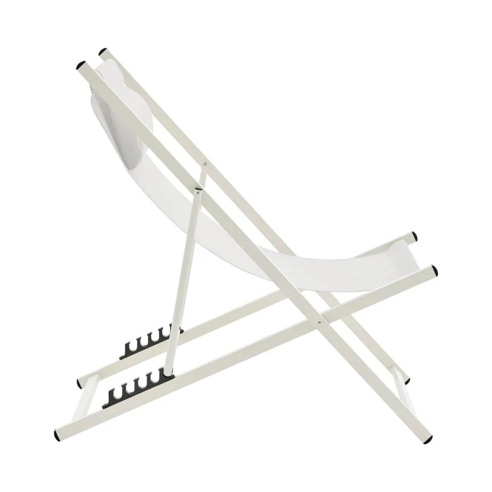 Duka Outdoor Relaxing Lounge Accent Folding Steel Patio Beach Chair White