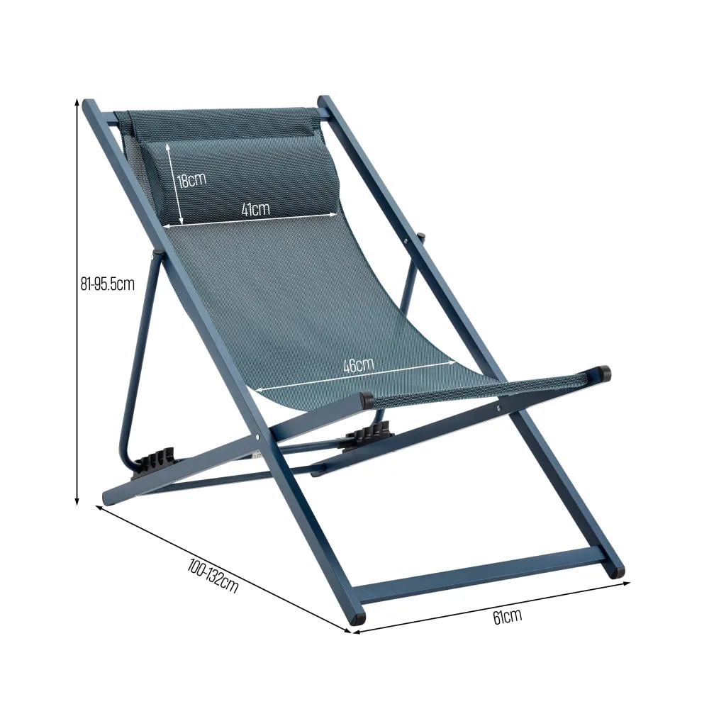 Duka Outfoor Relaxing Lounge Accent Folding Steel Patio Beach Chair Blue