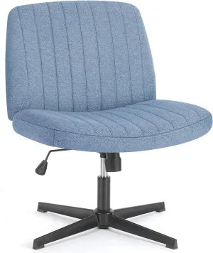 DUMOS Criss Cross Legged Office Chair, Armless Wide Seat No Wheels, Modern Home Desk Height Adjustable Swivel Fabric Vanity Seating for Bedroom