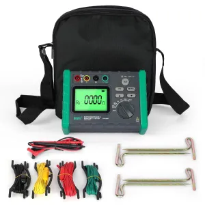 DUOYI Earth Resistance Tester 0.03-2000 ohm Meter,Upgraded Digital Earth Ground Resistance Tester 2/3 Wire Measurement AC/DC Voltage Meter with Batteries,Tool Bag
