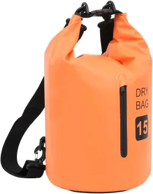 Durable Waterproof Dry Bag with Zipper for Outdoor Activities, 4 Gallon Capacity, Lightweight PVC, Orange and Black