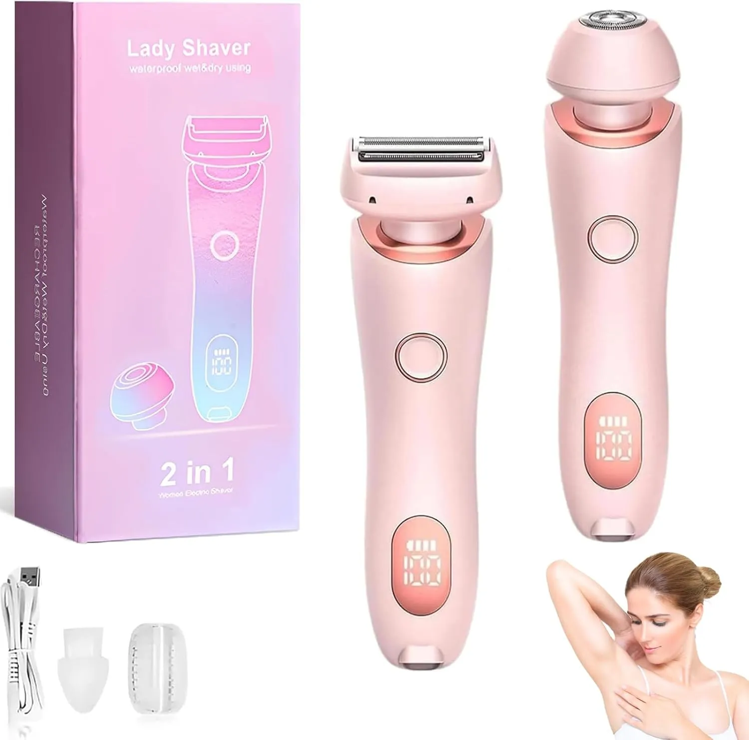 Dusk Razor for Women, The Glide Pro 3.0 Shaver, 2 in 1 Wet & Dry Waterproof Electric Razors for Women, Silk Glide Pro Shaver with Removable Head for Leg Arm Underarm Bikini Area