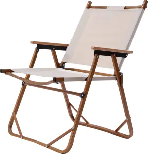 DYRABREST Outdoor Folding Camp Chair Wood Grain Portable Lawn Chairs 308 LBS Heavy Duty Travel Chair Aluminum Frame Lightweight Lounge Chair for Camping, Garden, Picnics, Patio, Beach (Beige)