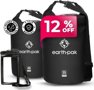 Earth Pak Waterproof Dry Bag - Roll Top Waterproof Backpack Sack (Black 40L & 55L)