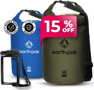 Earth Pak Waterproof Dry Bag - Roll Top Waterproof Backpack Sack (Green 40L & Blue 30L)