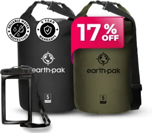 Earth Pak Waterproof Dry Bag - Roll Top Waterproof Backpack Sack Keeps Gear Dry for Kayaking, Beach, Rafting, Boating, Hiking, Camping and Fishing Black 5L & Green 5L