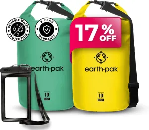 Earth Pak Waterproof Dry Bag - Roll Top Waterproof Backpack Sack Keeps Gear Dry for Kayaking, Beach, Rafting, Boating, Hiking, Camping and Fishing with Waterproof Phone Case