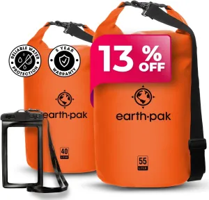 Earth Pak Waterproof Dry Bag - Roll Top Waterproof Backpack Sack (Orange 40L & Orange 55L)