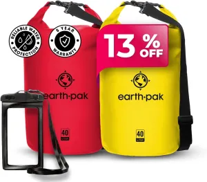 Earth Pak Waterproof Dry Bag - Roll Top Waterproof Backpack Sack (Red 40L & Yellow 40L)