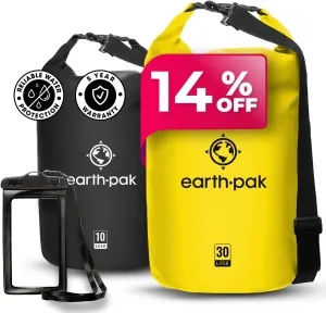 Earth Pak Waterproof Dry Bag - Roll Top Waterproof Backpack Sack (Yellow 30L & Black 20L)