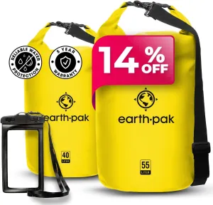Earth Pak Waterproof Dry Bag - Roll Top Waterproof Backpack Sack (Yellow 40L & 30L)