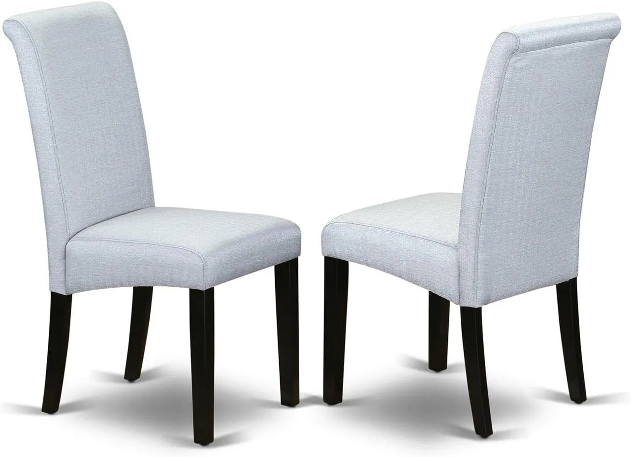 East West Furniture BAP1T05 Barry Parsons Dining Chairs - Grey Linen Fabric Padded Chairs, Set of 2, Black
