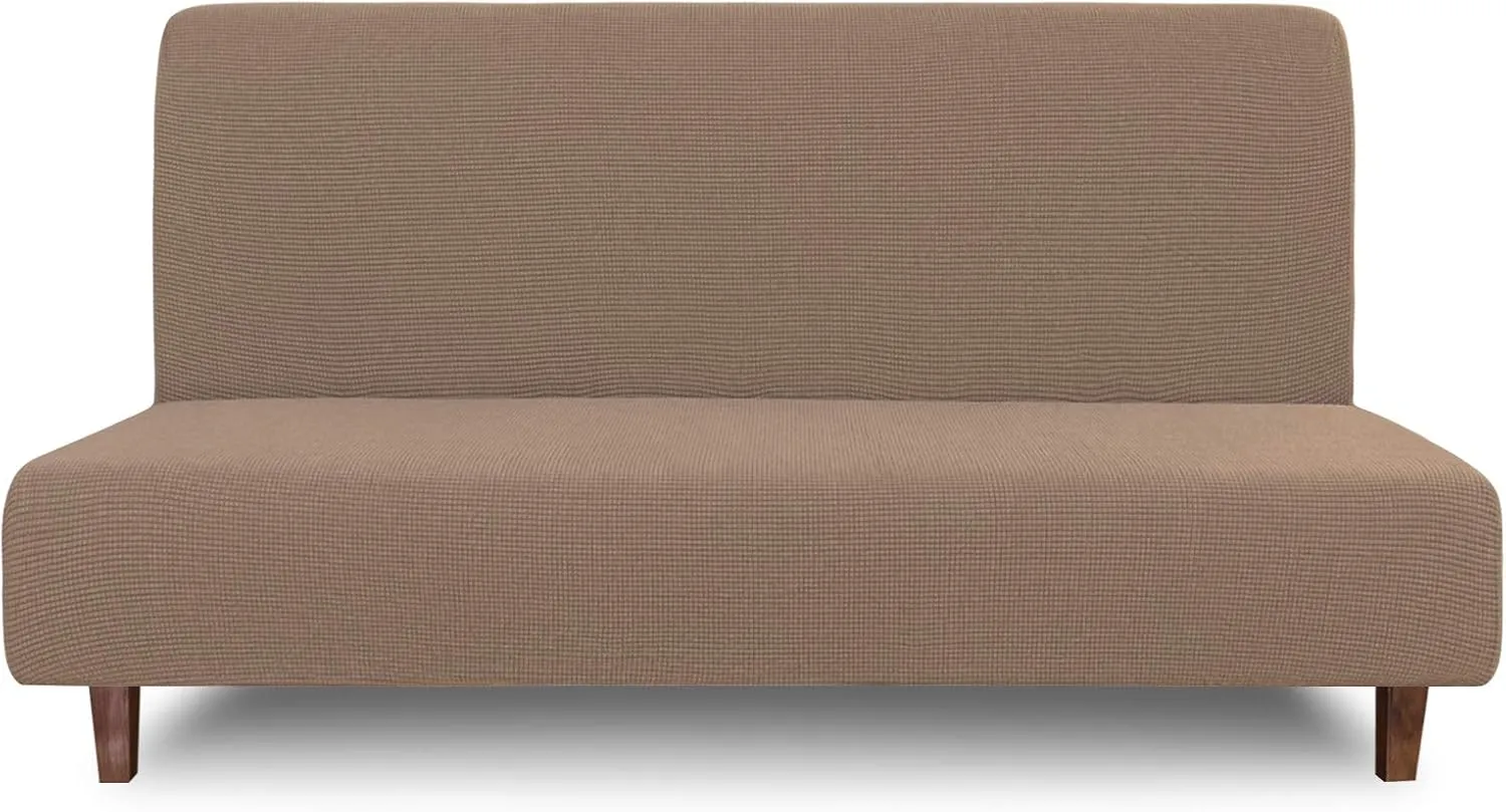 Easy-Going 100% Waterproof Futon Cover, Dual Waterproof Couch Cover, Stretch Jacquard Armless Sofa Cover, Leakproof Furniture Protector for Kids, Pets, Dog and Cat (Camel)