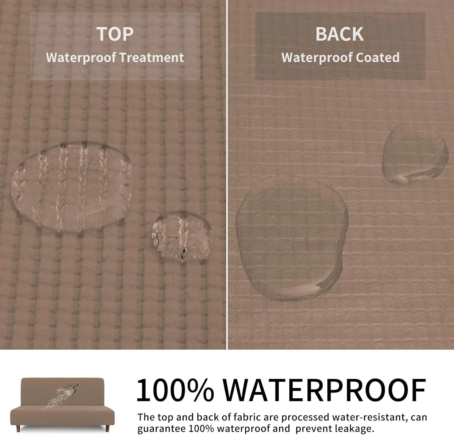 Easy-Going 100% Waterproof Futon Cover, Dual Waterproof Couch Cover, Stretch Jacquard Armless Sofa Cover, Leakproof Furniture Protector for Kids, Pets, Dog and Cat (Camel)