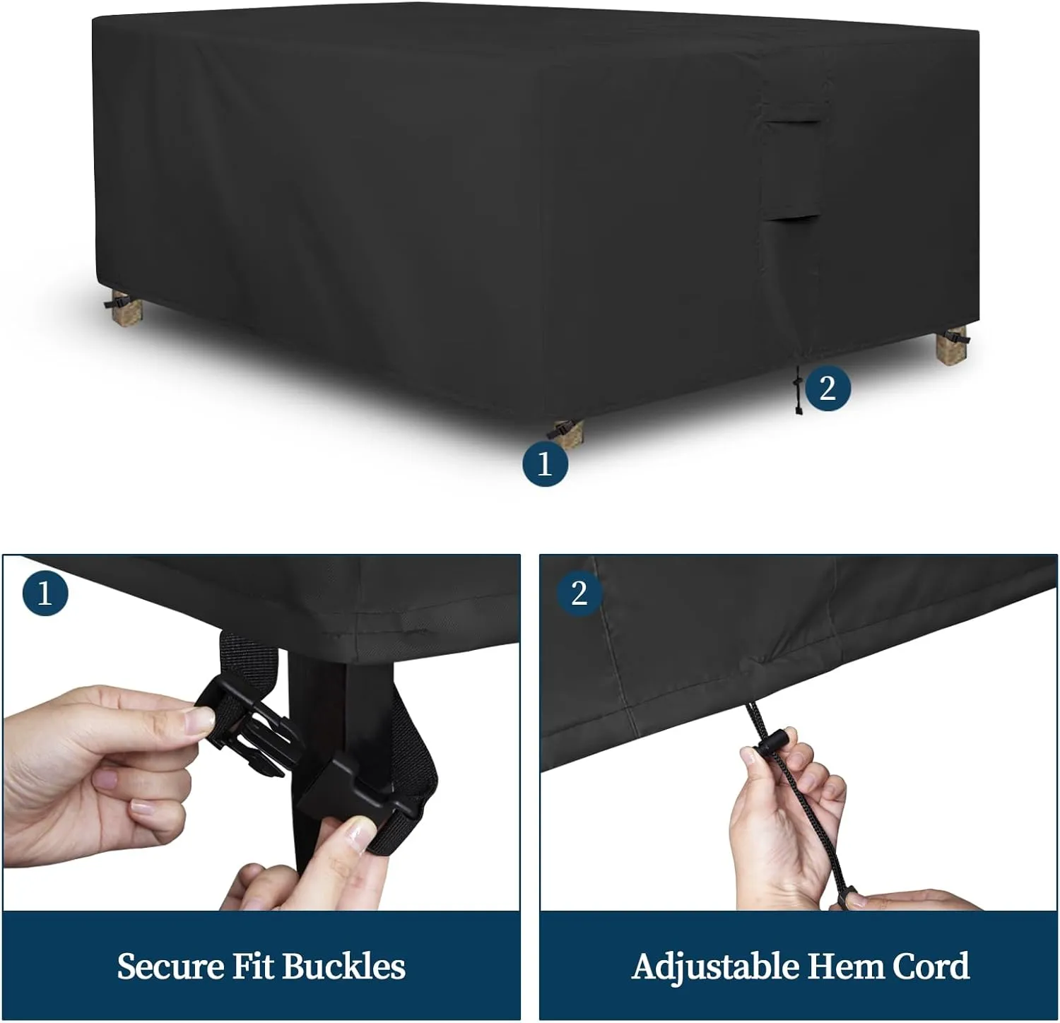 Easy-Going Rectangle Patio Furniture Cover Waterproof Outdoor Dining Table and Chair Cover Anti-UV Outside Sectional Sofa Set Covers (110"L x 84"W x 28"H, Black)