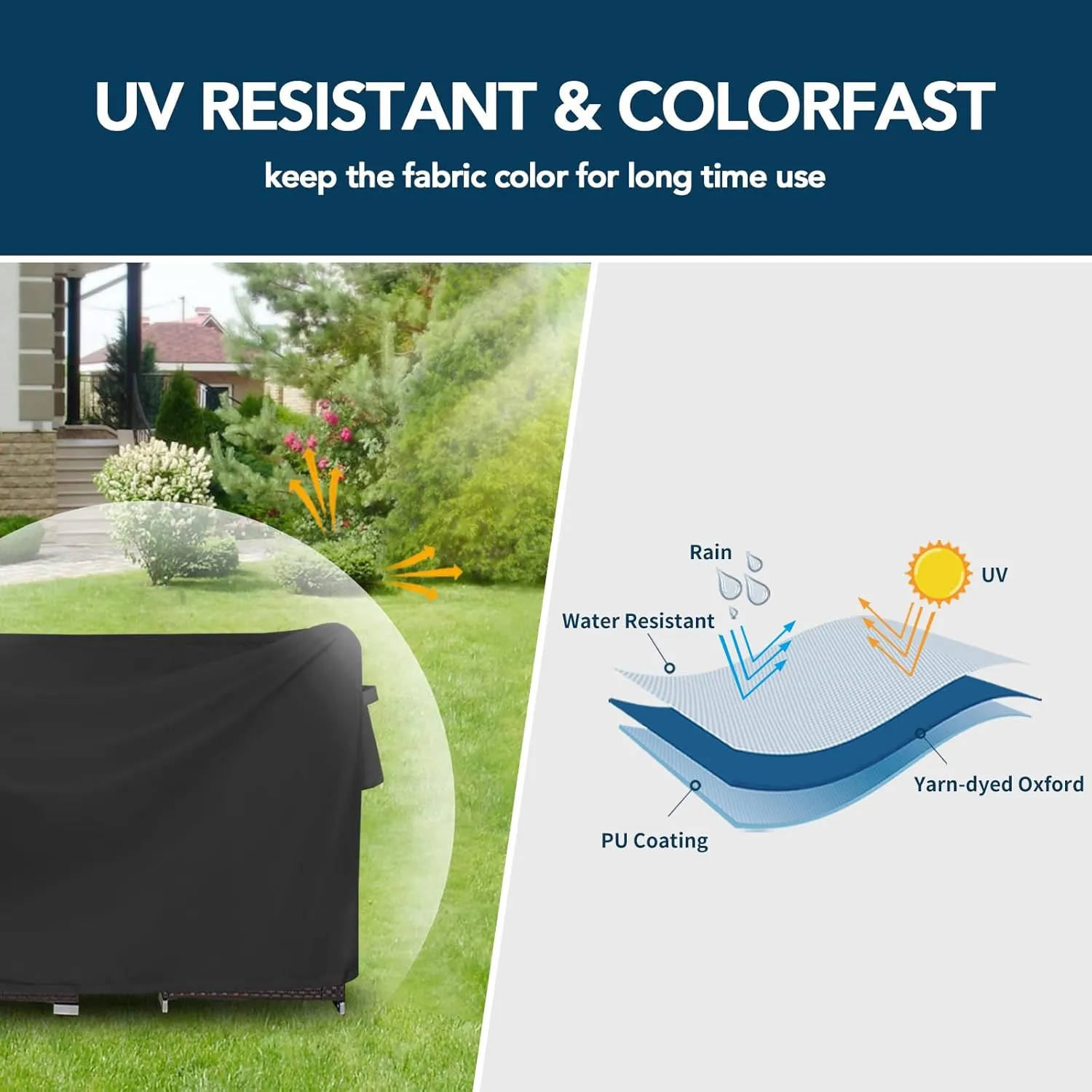 Easy-Going Rectangle Patio Furniture Cover Waterproof Outdoor Dining Table and Chair Cover Anti-UV Outside Sectional Sofa Set Covers (110"L x 84"W x 28"H, Black)