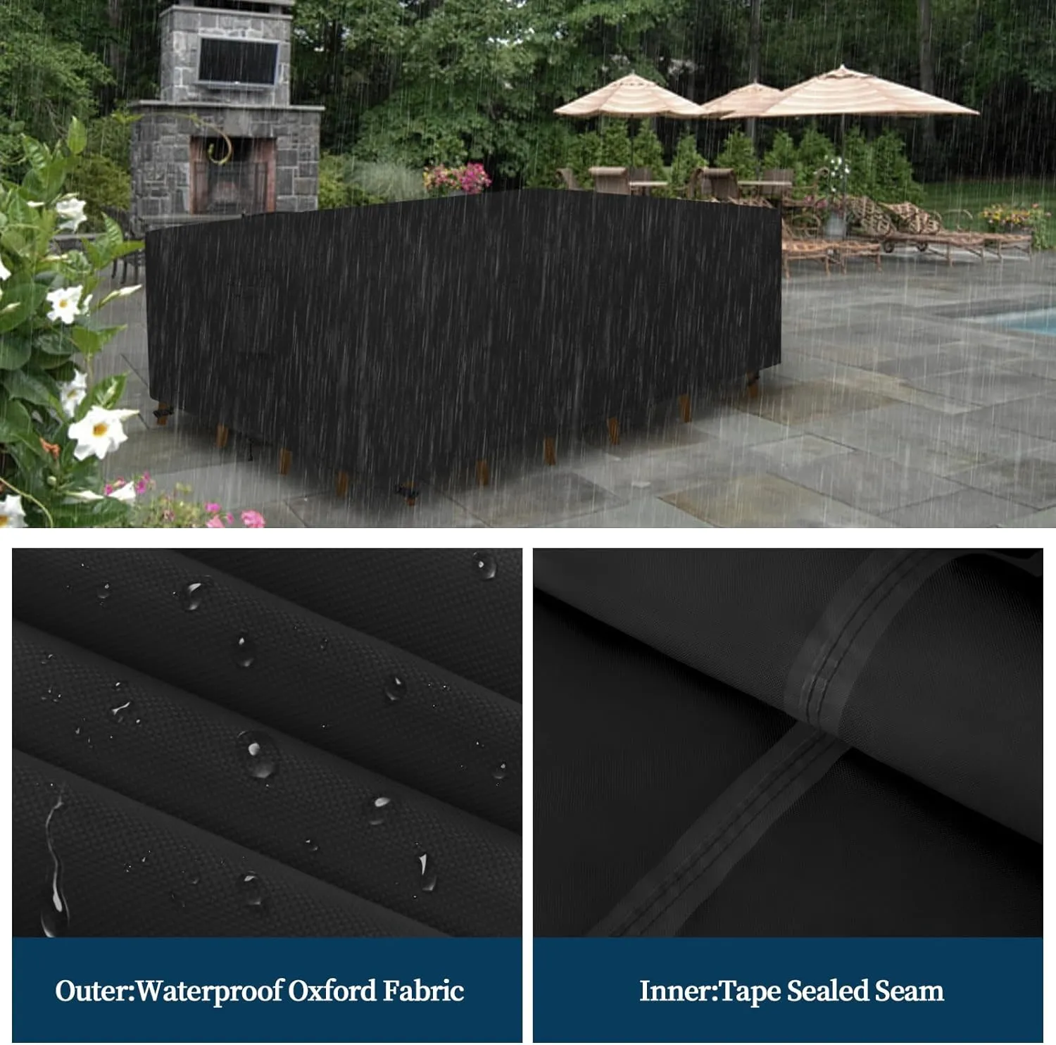 Easy-Going Rectangle Patio Furniture Cover Waterproof Outdoor Dining Table and Chair Cover Anti-UV Outside Sectional Sofa Set Covers (110"L x 84"W x 28"H, Black)