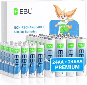 EBL 48 Counts AA Batteries and AAA Batteries Combo Pack, High Capacity 24 Double A and 24 Triple A Batteries 1.5V High Performance Alkaline Battery with Longer Year Shelf Life