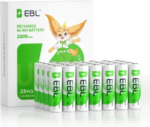 EBL AA Batteries 2800mAh High Capacity Precharged Ni-MH AA Rechargeable Batteries - Pack of 28