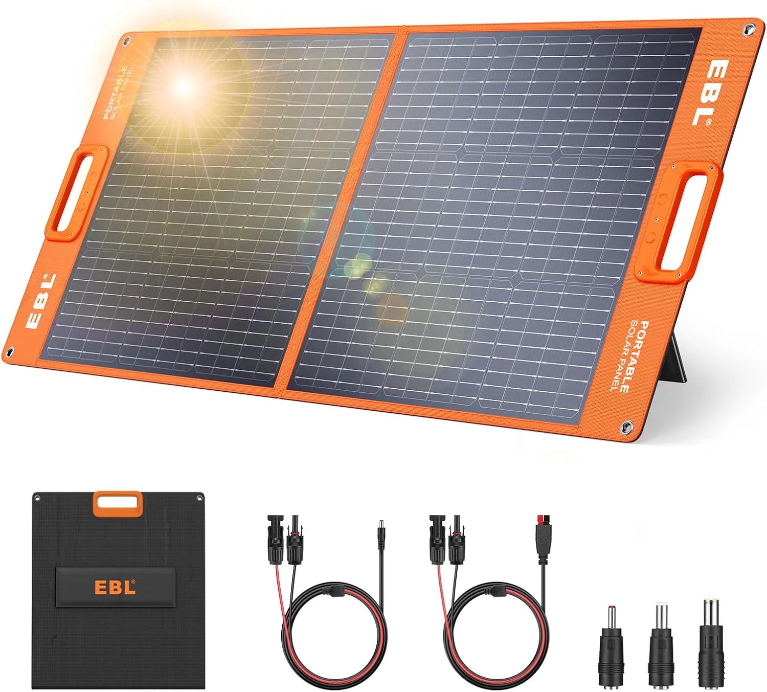 EBL Solar Panel 100W Portable Solar Panel (Upgraded) for 240/300/500/1000/1500/2000 Power Station, with Adjustable Kickstand and Parallel Cable, Waterproof IP65 for Outdoor Camping Hiking RV Trip