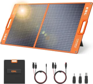 EBL Solar Panel 100W Portable Solar Panel (Upgraded) for 240/300/500/1000/1500/2000 Power Station, with Adjustable Kickstand and Parallel Cable, Waterproof IP65 for Outdoor Camping Hiking RV Trip