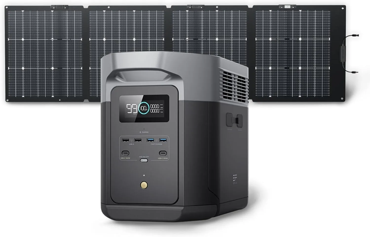 EF ECOFLOW Solar Generator DELTA 2 Max 2048Wh with 220W Solar Panel, LiFePO4 Battery Portable Power Station, Up to 3400W AC Output, AC   Solar Fast Dual Charging 0-100% in 1 Hr For Outdoor Camping RV