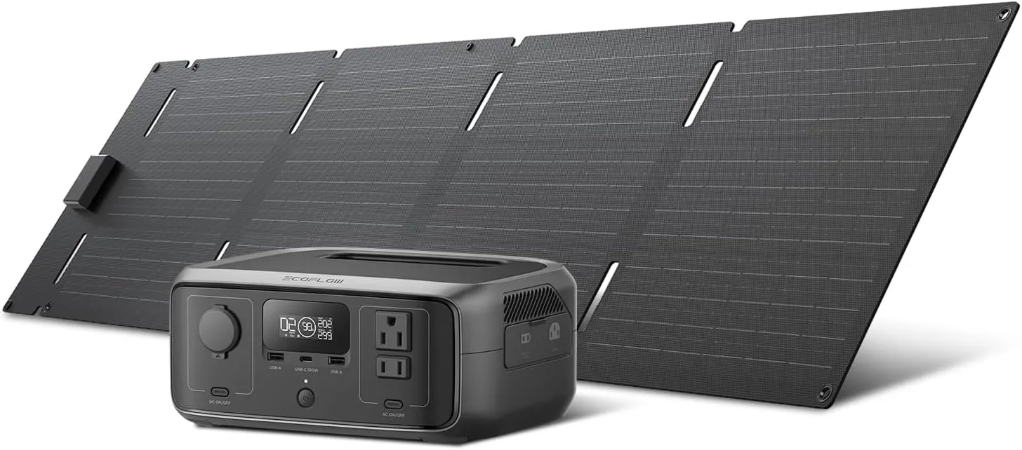 EF ECOFLOW Solar Generator River 3 with 60W Solar Panel, 245Wh Portable Power Station LFP Battery, 300W Up to 600W AC Output, <20 MS UPS, 1Hr Fast Charging Power Station for Outdoor/RVs