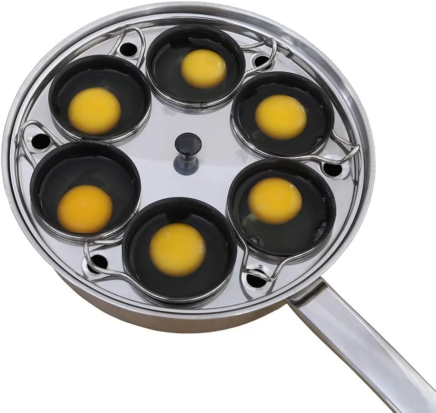 Egg Poacher Pan - Stainless Steel Poached Egg Cooker – Perfect Poached Egg Maker – Induction Cooktop Egg Poachers Cookware Set with 6 Nonstick Large PFOA FREE Egg Poacher Cups and Silicone Spatula…